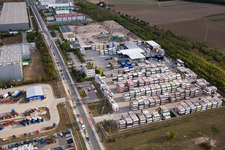 Aerial photograpy of Industrial area Im Langgewan, forwarding company Kube & Kubenz in Worms in the state Rhineland-Palatinate, Germany