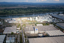 Drone image of Industrial area North on the Rhine in Worms in the state Rhineland-Palatinate, Germany