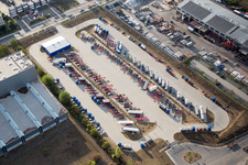 Industrial area Im Langgewan, forwarding company Kube & Kubenz in Worms in the state Rhineland-Palatinate, Germany from the plane