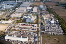 Drone recording of Industrial area Im Langgewan, forwarding company Kube & Kubenz in Worms in the state Rhineland-Palatinate, Germany