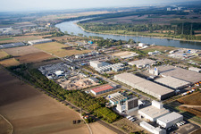 Aerial view of Industrial area North on the Rhine in Worms in the state Rhineland-Palatinate, Germany