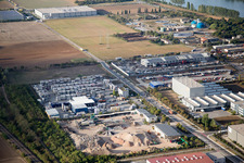 Drone image of Industrial area Im Langgewan, forwarding company Kube & Kubenz in Worms in the state Rhineland-Palatinate, Germany