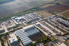 Aerial view of Industrial area Im Langgewan, forwarding company Kube & Kubenz in Worms in the state Rhineland-Palatinate, Germany