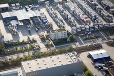 Aerial photograpy of Industrial area Im Langgewan, forwarding company Kube & Kubenz in Worms in the state Rhineland-Palatinate, Germany