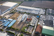 Aerial photograpy of Industrial area North on the Rhine in the district Rheindürkheim in Worms in the state Rhineland-Palatinate, Germany