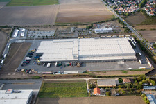 Oblique view of Industrial area North on the Rhine in the district Rheindürkheim in Worms in the state Rhineland-Palatinate, Germany