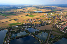 Leisure center at the lake landscape with Riedsee, Lake Wadowski and Charlysee in Biblis in the state Hesse, Germany
