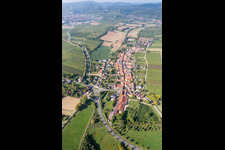 Aerial view of Village - view on the edge of agricultural fields and farmland in Niederhorbach in the state Rhineland-Palatinate, Germany