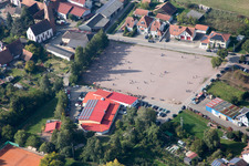 Aerial view of Fairground in the district Drusweiler in Kapellen-Drusweiler in the state Rhineland-Palatinate, Germany