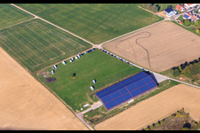 Aerial view of Motorhomes on National Day in Dierbach in the state Rhineland-Palatinate, Germany
