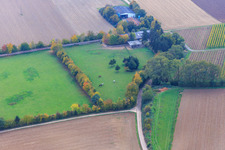 Aerial photograpy of Paddock of Trakehner-Friedrich in Minfeld in the state Rhineland-Palatinate, Germany