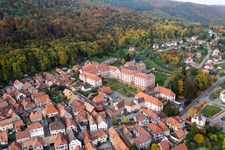 Aerial view of Complex of buildings of the monastery Oberbronn in Oberbronn in Grand Est, France