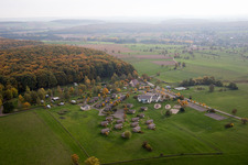 Aerial view of Camping de l'Oasis in Oberbronn in the state Bas-Rhin, France