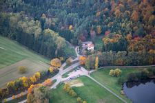Aerial view of Wolfartshoffen Waterfall in Reichshoffen in the state Bas-Rhin, France