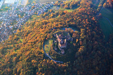Aerial view of Castle Breuberg in autumn leaves in the district Neustadt in Breuberg in the state Hesse, Germany