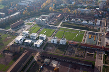 State Garden Show grounds in Landau in der Pfalz in the state Rhineland-Palatinate, Germany seen from above
