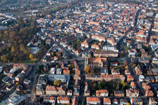 Bismarckstraße and Südring with Catholic Church of the Assumption of Mary - Marienkirche in Landau in der Pfalz in the state Rhineland-Palatinate, Germany