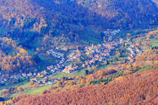 Village view in the valley from the west in Dernbach in the state Rhineland-Palatinate, Germany