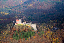 Bird's eye view of Trifels Castle in Annweiler am Trifels in the state Rhineland-Palatinate, Germany