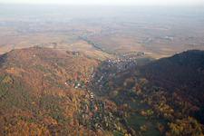 Aerial view of Birnbachtal in Leinsweiler in the state Rhineland-Palatinate, Germany
