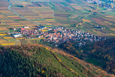 Aerial view of Wine-growing town from the west in Eschbach in the state Rhineland-Palatinate, Germany