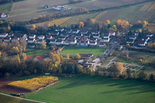Oblique view of Sports fields in the district Ingenheim in Billigheim-Ingenheim in the state Rhineland-Palatinate, Germany