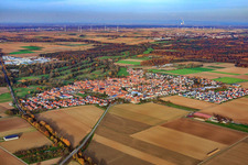 Aerial view of View of the town from the southwest in Steinweiler in the state Rhineland-Palatinate, Germany