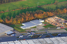 Oblique view of Horst Industrial Estate, Alfa Aesar GmbH in the district Minderslachen in Kandel in the state Rhineland-Palatinate, Germany