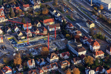 Construction site for In the city center in Kandel in the state Rhineland-Palatinate, Germany from above