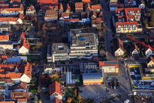 Aerial view of Association of municipalities administration Kandel and Sparkasse Südpfalz in Kandel in the state Rhineland-Palatinate, Germany