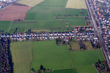 Residential area of a multi-family house settlement in of Eggensteiner Strasse in Stutensee in the state Baden-Wurttemberg, Germany