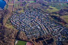 Aerial photograpy of From the north in the district Neuburgweier in Rheinstetten in the state Baden-Wuerttemberg, Germany