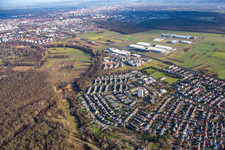 Aerial photograpy of From the southwest in the district Forchheim in Rheinstetten in the state Baden-Wuerttemberg, Germany