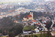 Aerial view of Gartlberg pilgrimage church in Pfarrkirchen in the state Bavaria, Germany