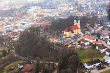 Gartlberg pilgrimage church in Pfarrkirchen in the state Bavaria, Germany from above