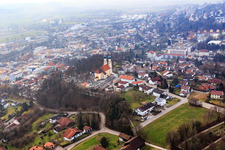 Gartlberg pilgrimage church in Pfarrkirchen in the state Bavaria, Germany seen from above
