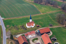 Aerial photograpy of Gambach branch church in the district Schalldorf in Postmünster in the state Bavaria, Germany
