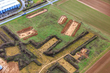 Archaeological excavations/surveys in the W industrial park in Herxheim bei Landau in the state Rhineland-Palatinate, Germany from above