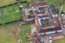 Oblique view of Horse boarding at Liebfrauenberg Monastery in Bad Bergzabern in the state Rhineland-Palatinate, Germany