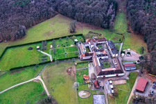 Horse boarding at Liebfrauenberg Monastery in Bad Bergzabern in the state Rhineland-Palatinate, Germany from above