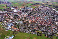 Aerial view of City view from the northwest in Bad Bergzabern in the state Rhineland-Palatinate, Germany