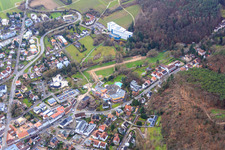 Aerial view of Spa park below the Edith Stein Clinic in Bad Bergzabern in the state Rhineland-Palatinate, Germany