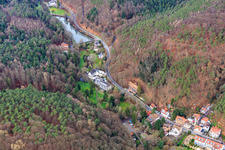 Kurtalstraße with Schwanenweiher, Hotel Luisenpark and Hotelpension Seeblick in Bad Bergzabern in the state Rhineland-Palatinate, Germany