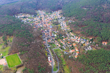 Aerial photograpy of Village hidden in the Palatinate Forest in Dörrenbach in the state Rhineland-Palatinate, Germany