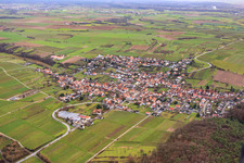 Village view on the edge of the Haardt from the northwest in Oberotterbach in the state Rhineland-Palatinate, Germany