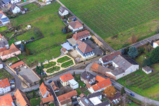 Park of the Hotel Schlössl Oberotterbach in Oberotterbach in the state Rhineland-Palatinate, Germany from the plane
