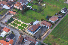 Park of the Hotel Schlössl Oberotterbach in Oberotterbach in the state Rhineland-Palatinate, Germany viewn from the air