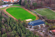 Aerial view of Sports hall and stadium of TuS 1908 Schaidt, shooting club Schaidt | Zur Gogglerstubb and tennis courts of TC Bienwald Schaidt in the district Schaidt in Wörth am Rhein in the state Rhineland-Palatinate, Germany