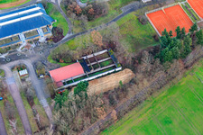 Sports hall and stadium of TuS 1908 Schaidt, shooting club Schaidt | Zur Gogglerstubb and tennis courts of TC Bienwald Schaidt in the district Schaidt in Wörth am Rhein in the state Rhineland-Palatinate, Germany from above