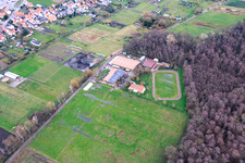 Aerial view of Bienwald Icelandic Horse Stud in Freckenfeld in the state Rhineland-Palatinate, Germany